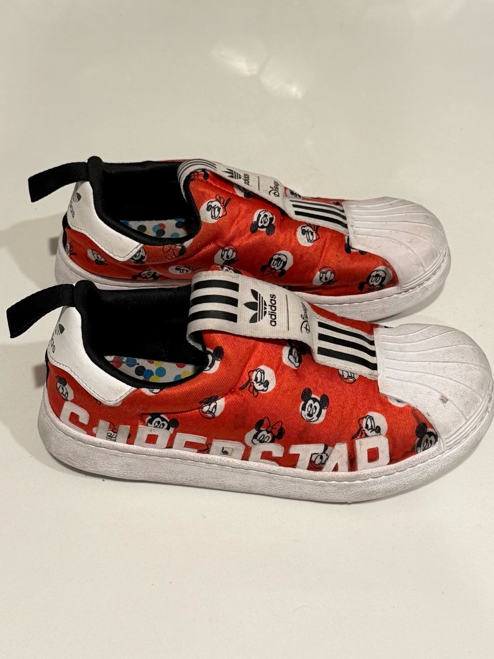 adidas Kids Red and White Mickey Slip-On Sneakers